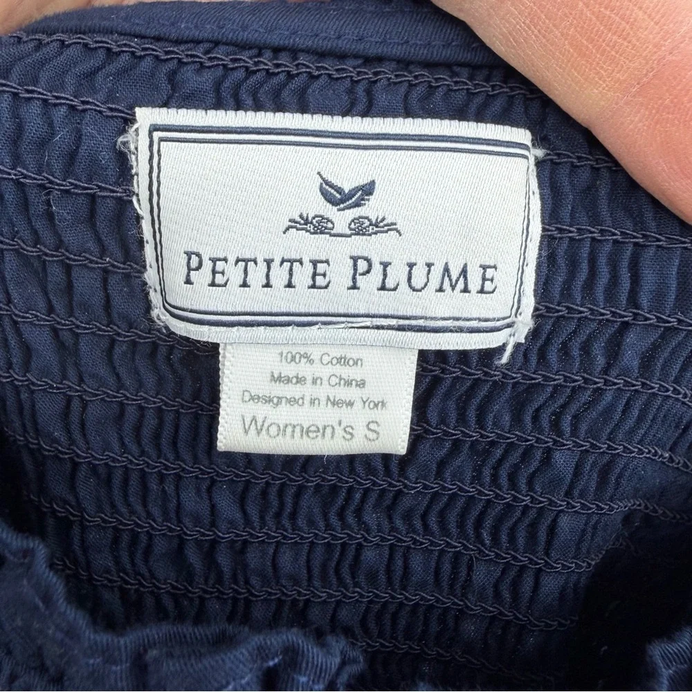 Petite Plume Navy blue Twill Margaux Dress in 100% cotton ruffle sleeves sz S - Picture 13 of 13